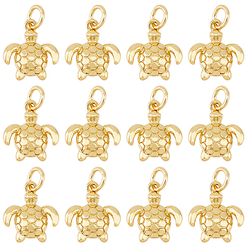 HOBBIESAY Brass Charms, with Jump Ring, Long-Lasting Plated, Sea Turtle, Real 18K Gold Plated, 12.3x11x2.5mm, Hole: 3mm, Jump Ring: 5x1mm, Inner Diameter: 3mm, 12pcs/box