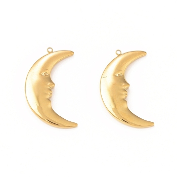 304 Stainless Steel Pendants, Moon, Real 18K Gold Plated, 27x16x3.5mm, Hole: 1mm