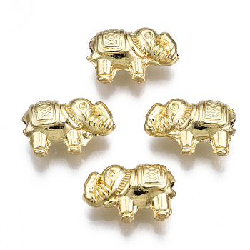 Rack Plating Alloy Beads, Cadmium Free & Lead Free, Elephant, Light Gold, 8.5x12.5x4.5mm, Hole: 1mm