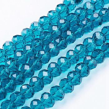 Handmade Glass Beads, Faceted Rondelle, Dark Cyan, 10x7mm, Hole: 1mm, about 70~72pcs/strand