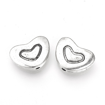 Tibetan Style Alloy Beads, Heart, Cadmium Free & Lead Free, Antique Silver, 10x13x4mm, Hole: 1.5mm, about 600pcs/1000g