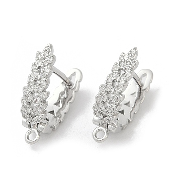 Brass with Cubic Zirconia Stud Earring Findings, Cadmium Free & Nickel Free & Lead Free, Platinum, 15x4.5x13mm, Hole: 1mm, Pin: 0.8mm