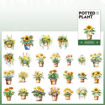 Potted Plant PET Stickers Set, Decorative Stickers, Yellow, 35~51x22~49x0.1mm