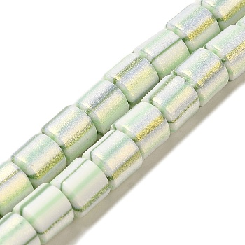 Polymer Clay Beads Strands, with Glitter Powder, Column, Honeydew, 6~6.5x6.5~7mm, Hole: 1.2mm, about 63~65pcs/strand, 16.14~16.46''(41~41.8cm)