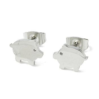 Cute Little Animal Theme 304 Stainless Steel Stud Earrings, Pig, 7.5x10mm