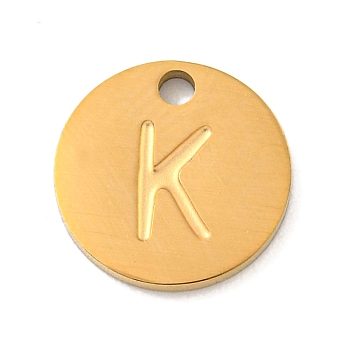 Ion Plating(IP) 304 Stainless Steel Pendants, Laser Cut, Flat Round with Letter Charm, Golden, Letter K, 10x1mm, Hole: 1.4mm