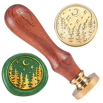 Forest Brass Sealing Wax Stamp Head, with Wood Handle, for Envelopes Invitations, Gift Cards, Tree, 83x22mm, Head: 7.5mm, Stamps: 25x14.5mm