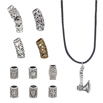 DIY Norse Viking Jewelry Set Making Kit, Including Braided Leather Cords, Alloy Dreadlock Braiding Hair Tube Beads, 304 Stainless Steel Pendants, Antique Silver, 12Pcs/box