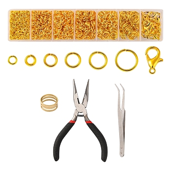 DIY Jewelry Making Finding Kit, Including Brass Jump Rings, Zinc Alloy Lobster Claw Clasps, Tweezers, Brass Rings, Pliers, Golden & Stainless Steel Color, 1153Pcs/bag