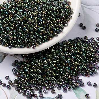 MIYUKI Round Rocailles Beads, Japanese Seed Beads, 8/0, (RR2446) Forest Green Rainbow Gold Luster, 3mm, Hole: 1mm, about 422~455pcs/10g
