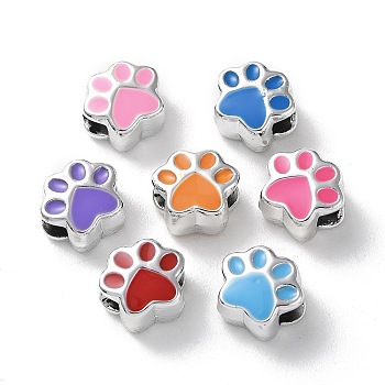 Acrylic European Beads, with Enamel, Large Hole Beads, Mixed Color, Paw Print, Silver, 10x11.5x8mm, Hole: 4.2mm