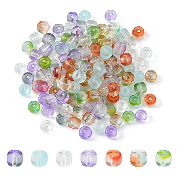 140Pcs 7 Colors Transparent Glass Beads, Barrel, Mixed Color, 7.5x6mm, Hole: 1.5mm, 20pcs/color