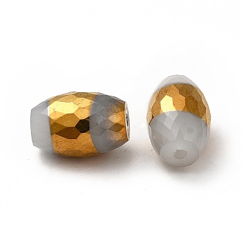 Opaque Electroplate Glass Beads, Half Golden Plated, Faceted, Oval, Gainsboro, 12x8mm, Hole: 0.8mm