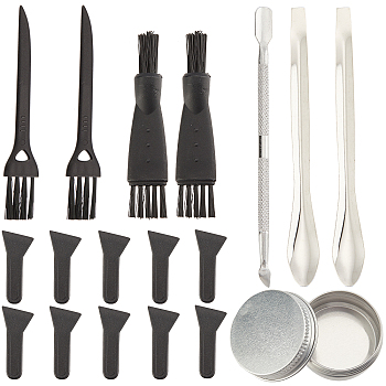 22Pcs Grinding Smoke Tools, Including Stainless Steel Spoon, Plastic Brush & Pollen Scrapers, Black, 61x13x9mm