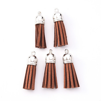 Faux Suede Tassel Pendant Decorations, with CCB Plastic Cord Ends, Platinum, 33~35x10mm, Hole: 2.5mm