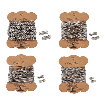 Craftdady 304 Stainless Steel Ball Chain Connectors & Ball Chains Kits, with Cardboard Display Cards, Stainless Steel Color, 1.5mm/2mm/2.4mm/3.2mm, 5m/size, 20m/set