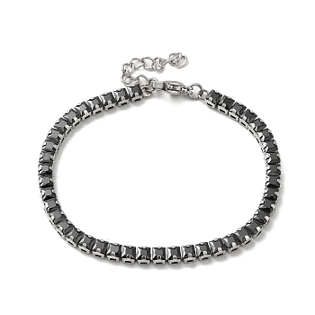 Cubic Zirconia Tennis Bracelet, 304 Stainless Steel Square Link Chain Bracelet, Black, 6-3/8 inch(16.1cm)