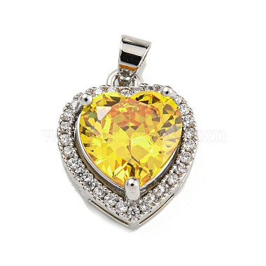 Platinum Gold Heart Brass+Cubic Zirconia Pendants