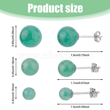 3 Pairs 3 Styles Natural Green Aventurine Round Stud Earrings with 925 Sterling Silver Pins(EJEW-FI0002-16)-2