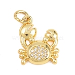 Brass Micro Pave Clear Cubic Zirconia Pendants, Cadmium Free & Lead Free, Crab Charms, Real 18K Gold Plated, 15.5x13x3.5mm, Hole: 3.5mm(KK-D258-06G-01)