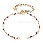 PVD Vacuum Plating 304 Stainless Steel Link Chain Bracelet Making, Long-Lasting Plated, with Enamel, Lobster Claw Clasps & Chain Extender & Jump Rings, Black, 6-3/8 inch(16.2cm)(AJEW-JB00870-05)