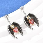 316 Stainless Steel Pave Red Cubic Zirconia Curved Barbell Dangle Belly Rings, Wing with Heart, Antique Silver & Golden, 28mm, Pin: 1.8mm(AJEW-C044-03)