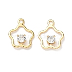 Brass Micro Pave Cubic Zirconia Flower Charms, Nickel Free, Real 18K Gold Plated, 11.5x9.5x2.5mm, Hole: 1.2mm(KK-Z136-03G)