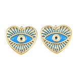 304 Stainless Steel Enamel Pendants, Heart & Evil Eye Pattern Charms, Ion Plating(IP), Golden, Deep Sky Blue, 29x31x2mm, Hole: 1.9mm(STAS-G394-07G-02)