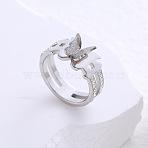 Butterfly Frosted 304 Stainless Steel Finger Rings for Women, Stainless Steel Color, US Size 6(16.5mm)(LR7265-1)