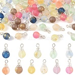110Pcs 11 Colors Baking Paint Glass with Gold Powder Pendants, with Iron Findings, Round Charms, Silver, Mixed Color, 16.2mm, Hole: 2mm, 10pcs/color(PALLOY-YW00212)