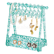 Transparent Acrylic Earring Display Stand, with Sequins, Coat Hanger Shape, Medium Sea Green, Finish Product: 15.2x8.2x15.5cm, Hole: 2mm, about 13pcs/set, 1 set/box(EDIS-HY0001-03A)