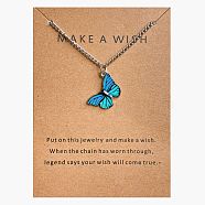 Bohemian Alloy Enamel Butterfly Pendant Necklaces for Women, Platinum, Deep Sky Blue, 19.53 inch(49.6cm)(WG0CAA2-08)