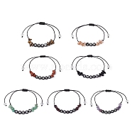 Natural Gemstone Chip Braided Bead Bracelets, Acrylic Word Bead Adjustable Bracelets for Women, Inner Diameter: 5/8~3-1/4 inch(1.7~8.2cm), 7pcs/set(BJEW-JB09608)