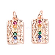 Brass Micro Pave Colorful Cubic Zirconia Pendants,  Cadmium Free & Lead Free, Rectangle, Real Rose Gold Plated, 20x11.5x2mm, Hole: 4.4mm(KK-B048-02RG)