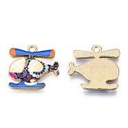 Printed Alloy Pendants, Cadmium Free & Nickel Free & Lead Free, Light Gold, Helicopter Charm, Dodger Blue, 17.5x18.5x2mm, Hole: 1.8mm(PALLOY-T083-07-08)