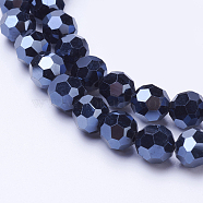 Electroplate Glass Beads Strand, Full Plated, Faceted(32 Facets), Round, Hematite Plated, 4mm, Hole: 1mm, about 88~90pcs/strand, 28~30cm(EGLA-J042-4mm-F01)
