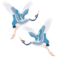 2Pcs 2 Style Crane Pattern Water Soluble Computerized Embroidery Cloth Sew on Appliques, Costume Accessories, Steel Blue, 225x200x1mm, 1pc/style(PATC-FG0001-67A)