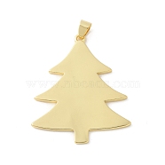 Brass Pendants, Christmas Tree, Rack Plating, Cadmium Free & Lead Free, Long-Lasting Plated, Real 18K Gold Plated, 42.5x35.5x1.5mm, Hole: 4.5x3.5mm(KK-P294-40G)