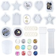 Olycraft Pendant Silicone Molds, with 60ml Measuring Cup Plastic Tools, Stirring Rod, Disposable Plastic Transfer Pipettes, Latex Finger Cots and Nail Art Sequins/Paillette, Mixed Color, 8x5.7x1.2cm, Hole: 0.5cm(DIY-OC0001-81)