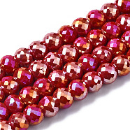 Electroplate Glass Beads Strands, AB Color Plated, Faceted, Round, FireBrick, 8x6mm, Hole: 1.2mm, about 80pcs/strand, 18.66~19.76 inch(47.4cm~50.2cm)(X-EGLA-Q125-003-A03)