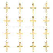 Brass Pendants, Cross, Real 18K Gold Plated, 12.5x8x1.5mm, Hole: 3.5mm, 16pcs/box(KK-FH0004-83)