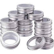 Round Aluminium Tin Cans, Aluminium Jar, Storage Containers for Jewelry Beads, Candies, with Screw Top Lid and Clear Window, Platinum, 7.05x2.5cm, Capacity: 60ml, 14pcs/box(CON-BC0004-25-60ml)