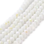 Electroplate Opaque Solid Color Glass Beads Strands, Half Rainbow Plated, Faceted, Rondelle, White, 6x5mm, Hole: 1mm, about 83~85pcs/strand, 38~39cm(EGLA-A034-P6mm-L17)