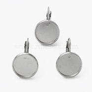 304 Stainless Steel Leverback Earring Findings, with Flat Round Setting for Cabochon, Stainless Steel Color, 20.5~22.5x13.5mm, Pin: 0.7mm, Tray: 12mm(STAS-L253-005C-P)