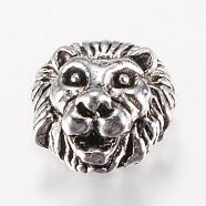 Tibetan Style Alloy Beads, Lion Head, Antique Silver, 13x12x8mm, Hole: 2mm(PALLOY-F200-13AS)