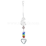 Christmas Glass Heart Pendant Decoration, Hanging Suncatchers, with Iron Findings and Glass Bead, for Window Home Garden Decoration, Mushroom, 360mm(DJEW-PW0019-04C)