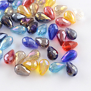 AB-Color Plated Teardrop Glass Beads, Faceted, Mixed Color, 7~8x6mm, Hole: 1mm(EGLA-R104-5x7)