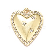 Brass Micro Pave Cubic Zirconia Pendants, Real 18K Gold Plated, Lead Free & Cadmium Free, Heart, Clear, 36.5x31x4mm, Hole: 3mm(KK-A161-04G)