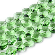 Transparent Glass Beads, Faceted, Heart, Lime Green, 14x14x8.5mm, Hole: 1mm(GLAA-Q066-14mm-A14)