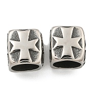 316 Surgical Stainless Steel with Rhinestone Large Hole Cube Beads, Antique Silver, Cross, 12x11x11mm, Hole: 9mm(STAS-Q326-08AS-02)